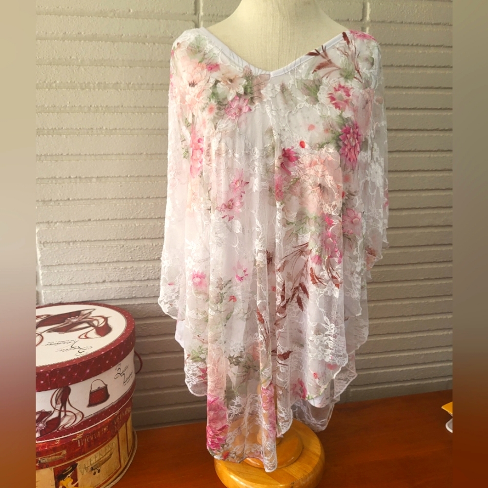 Lace Whimsical Rose Poncho Top